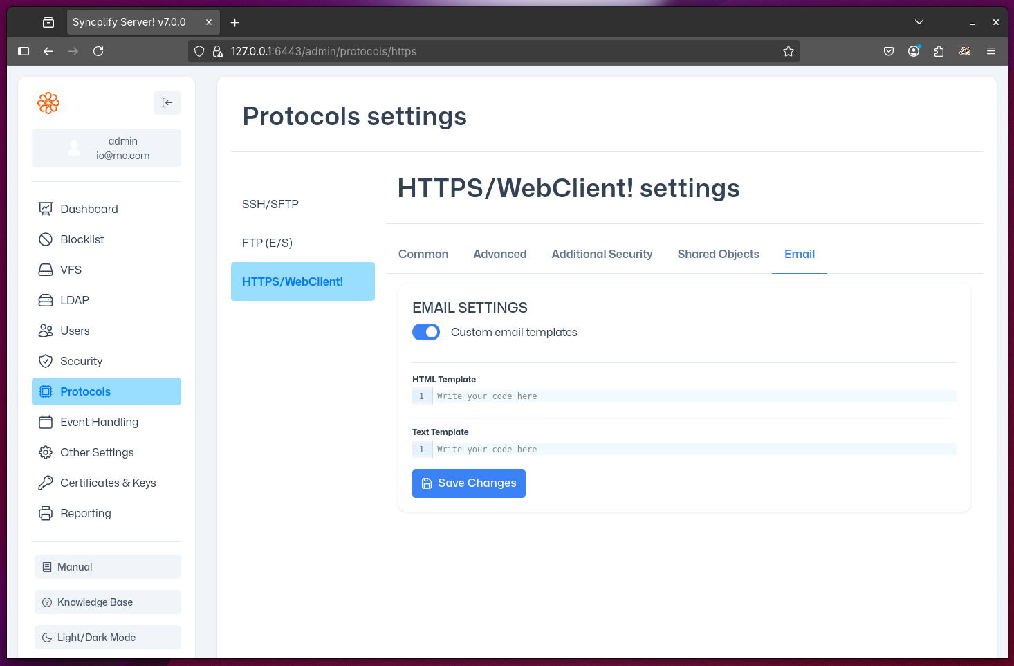 WebClient! Email Settings