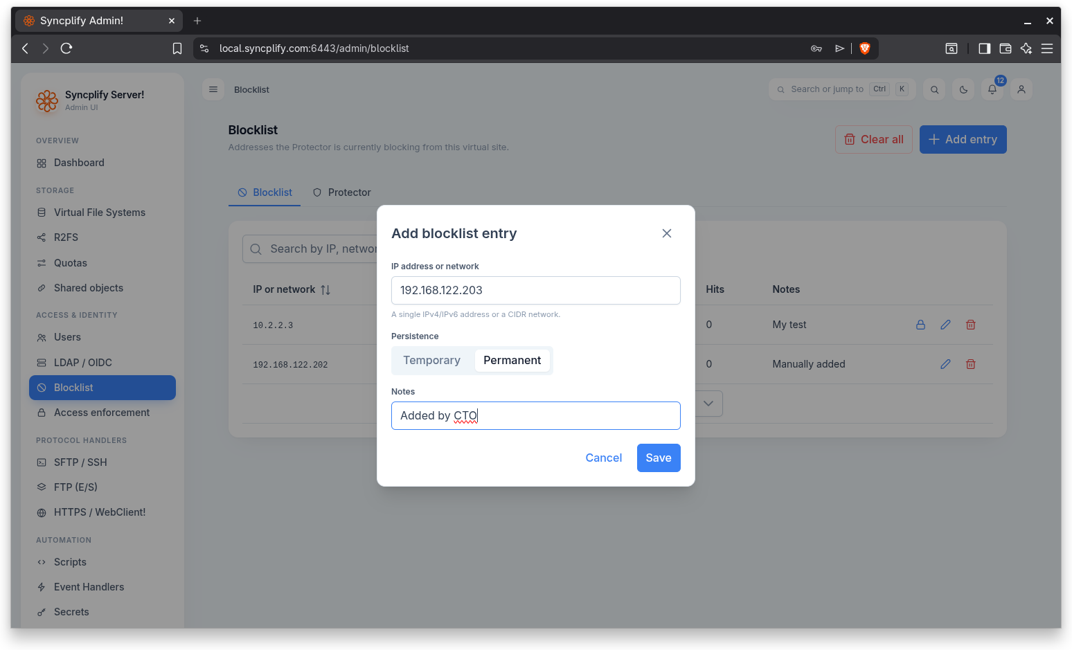 Add blocklist entry