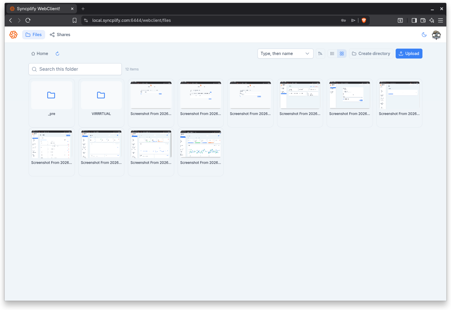 The file manager in grid view with image thumbnails