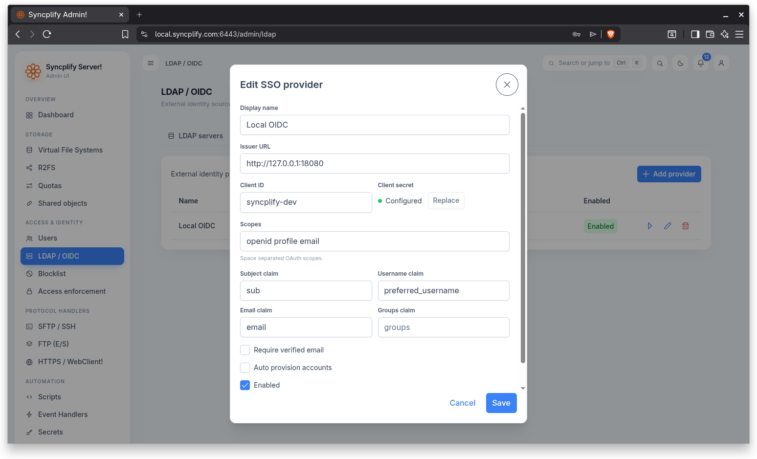 OIDC provider editor