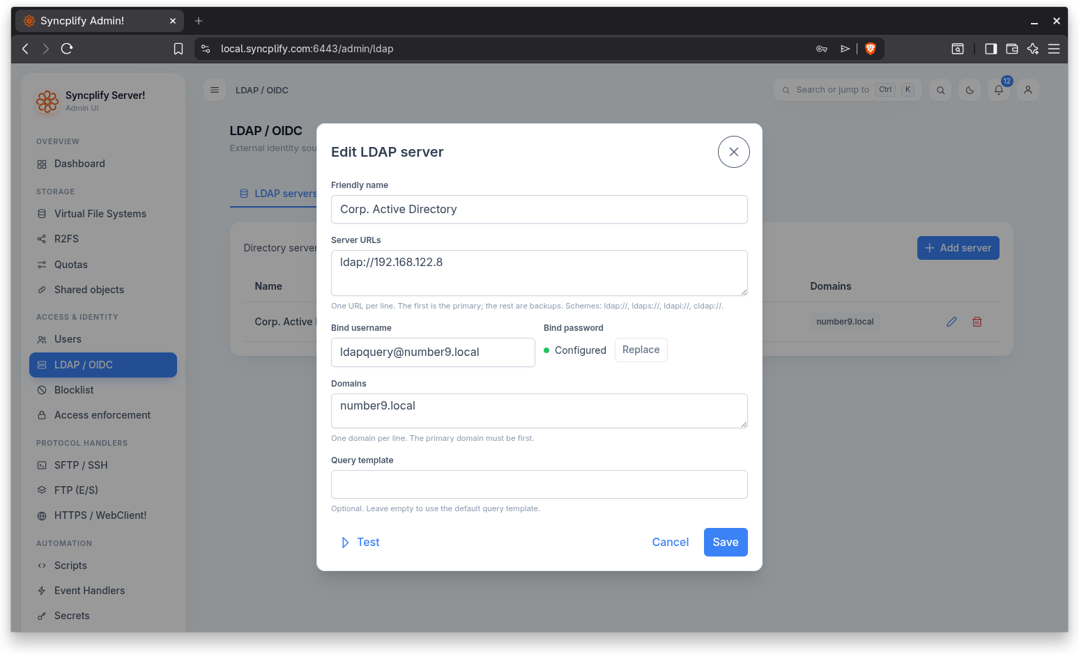 LDAP server editor