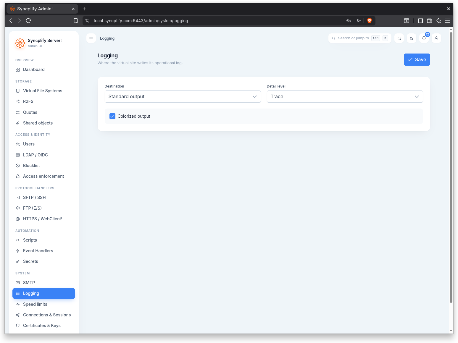 Standard output logging options