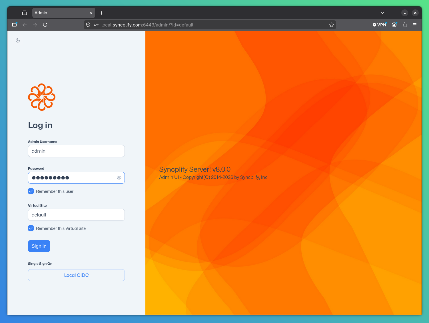 Admin UI Login Page