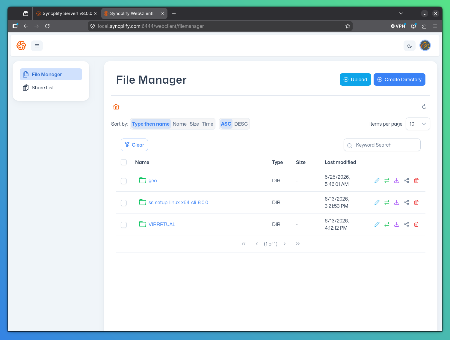 WebClient main view