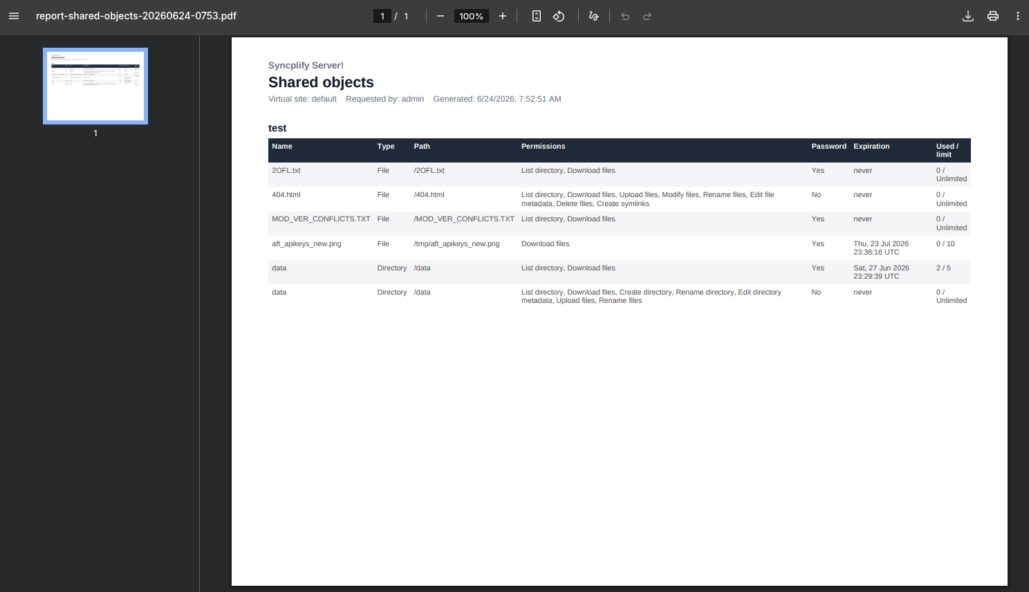 A report being exported as PDF