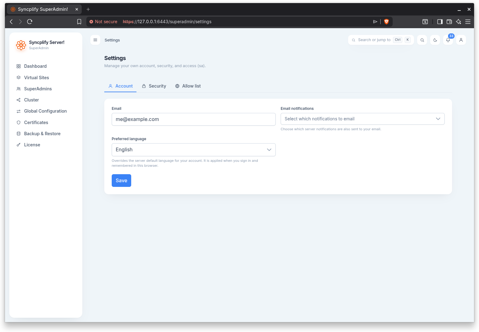 Account settings