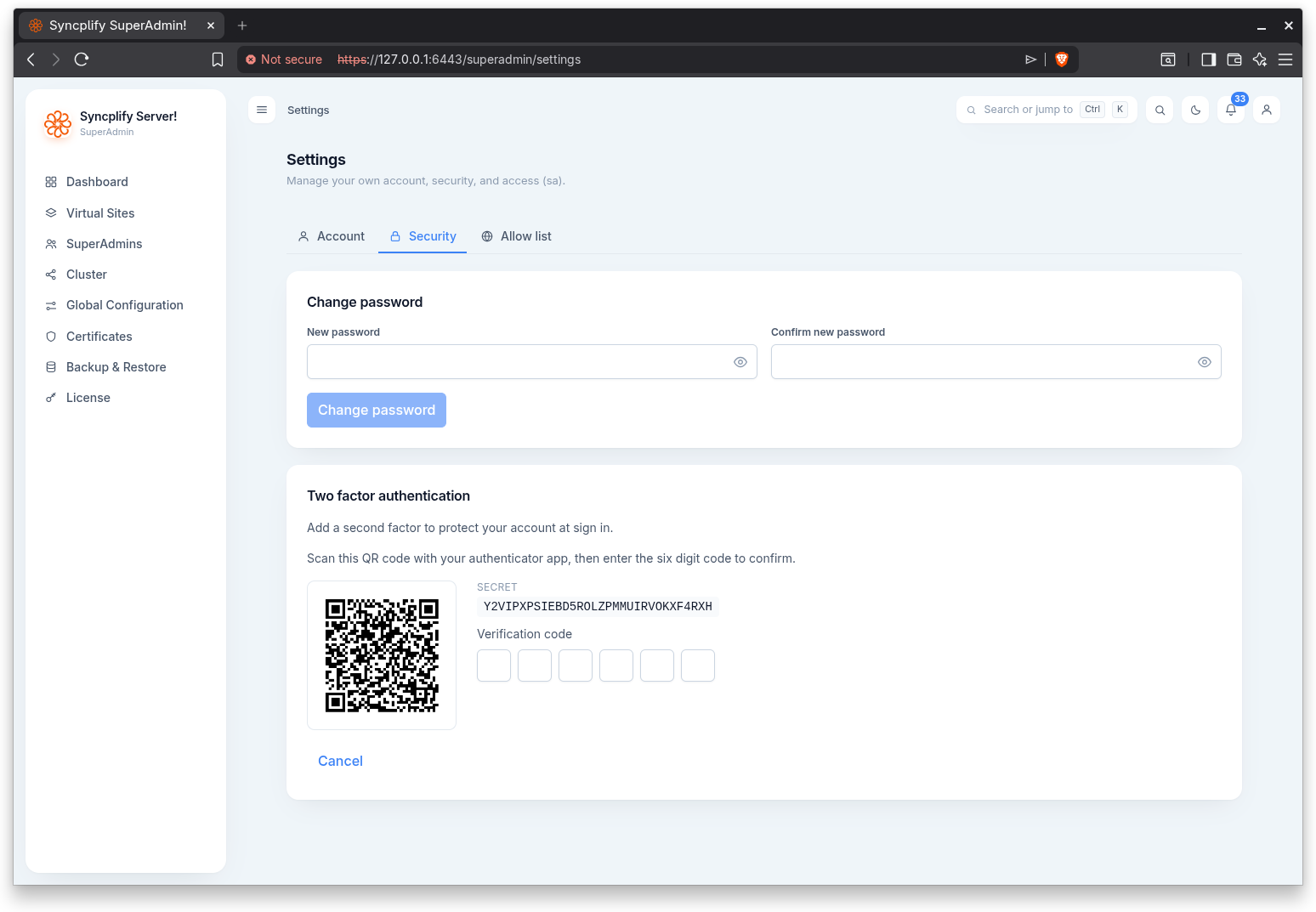 Security settings