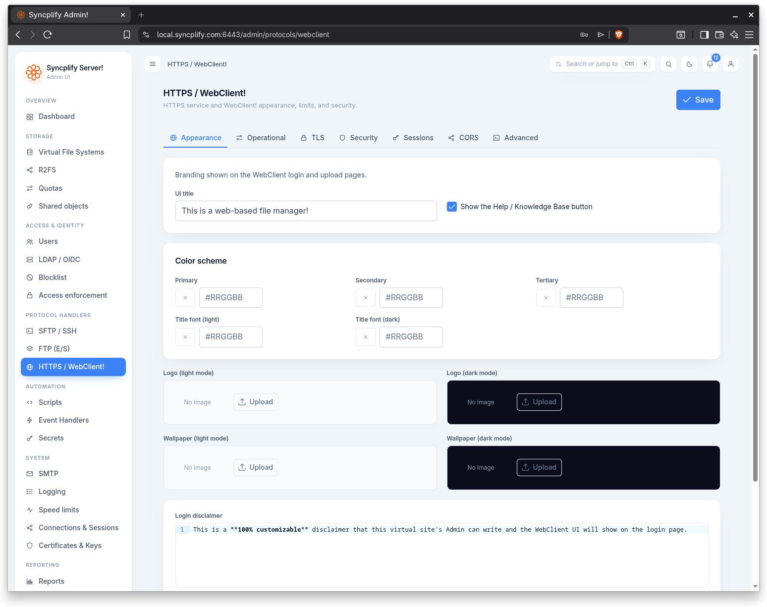 Appearance tab