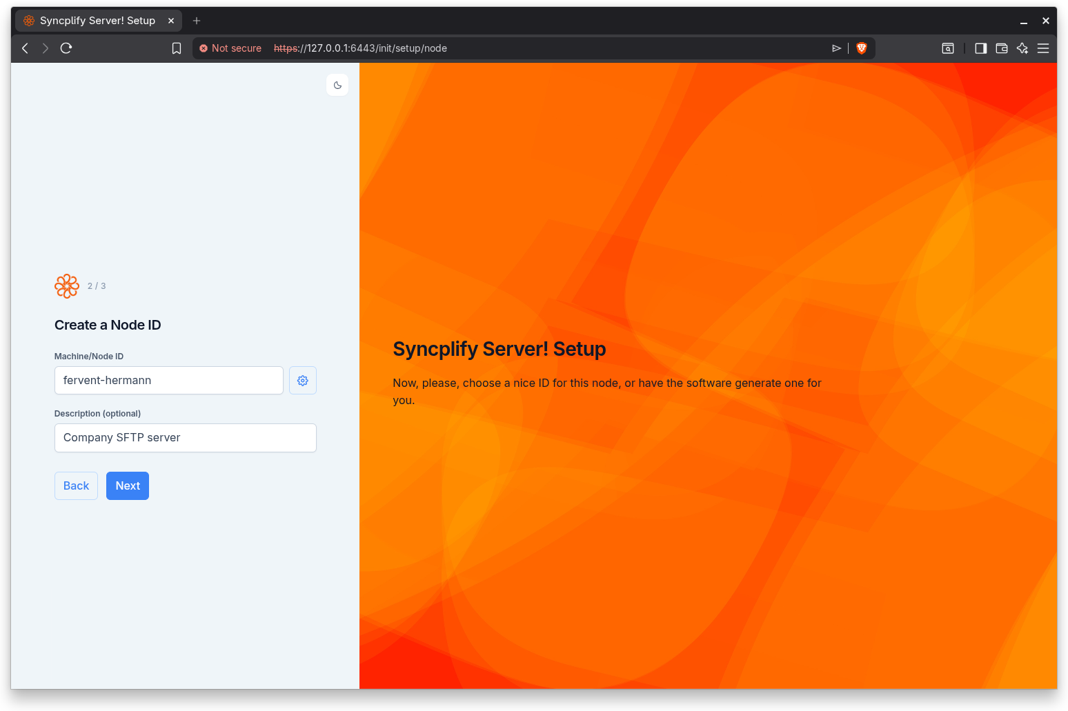 Node ID step with the auto-generate button and description field