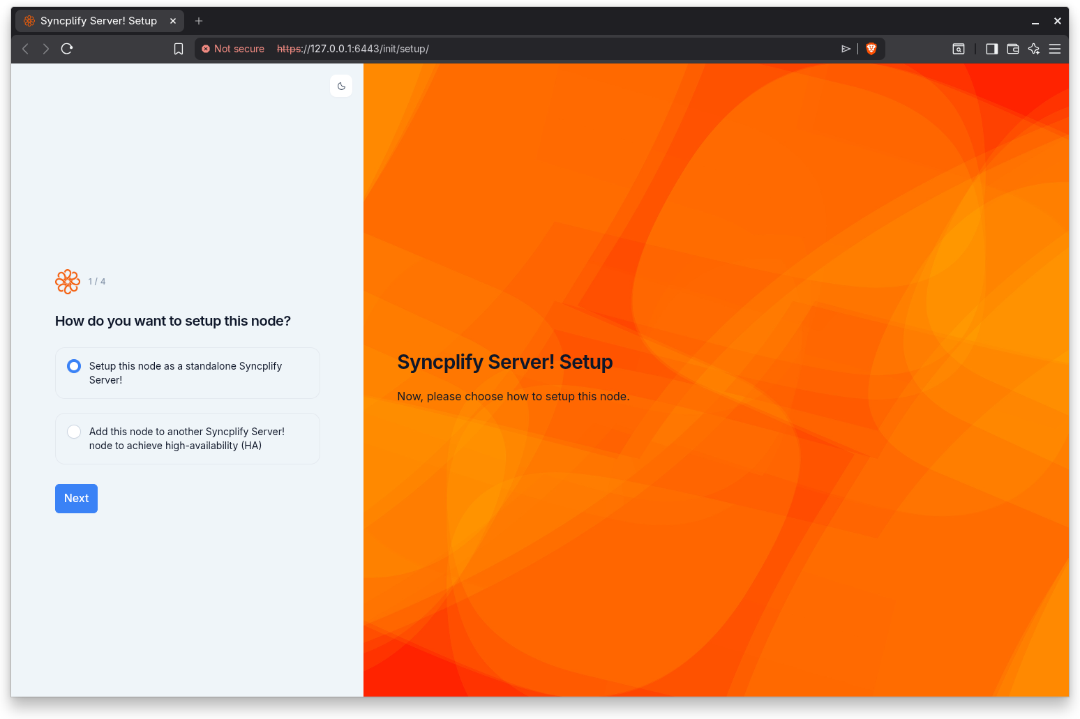 First-run Setup Wizard welcome screen