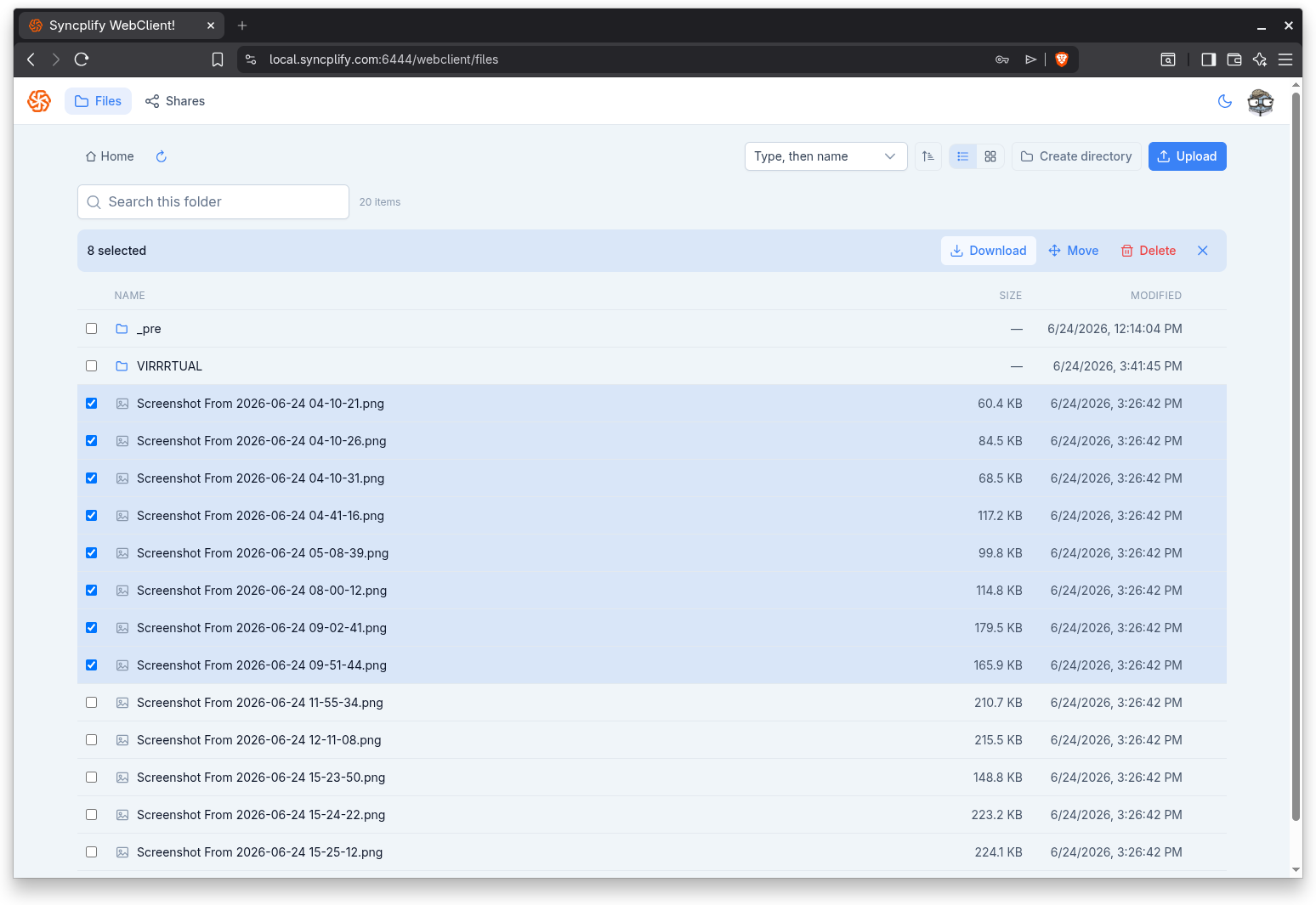 The disabled Download button with its tooltip when too many files are selected