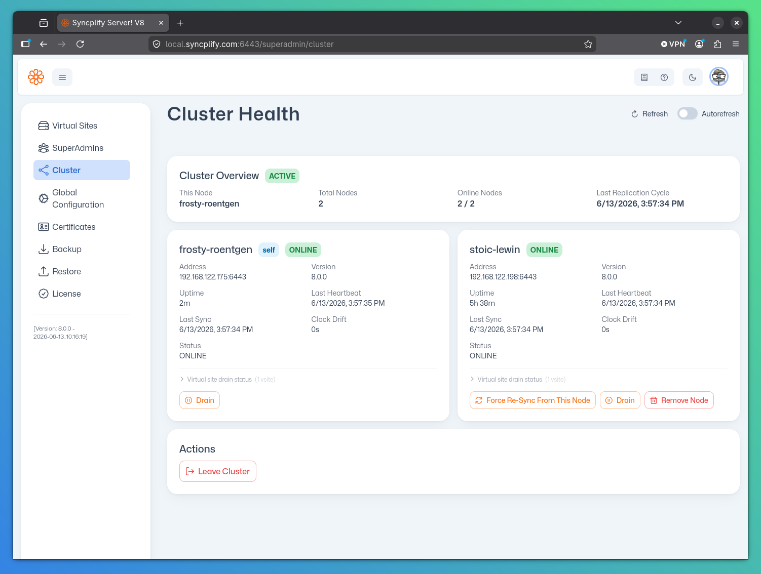 Cluster Health page